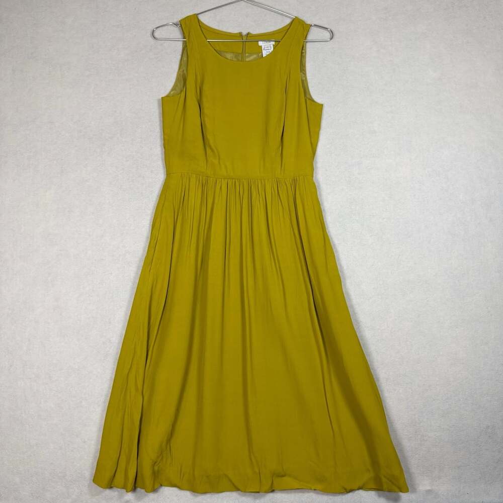 J Crew Womens Size 0 The Hilary Dress Chartreuse Mustard Yellow Pleated Swing